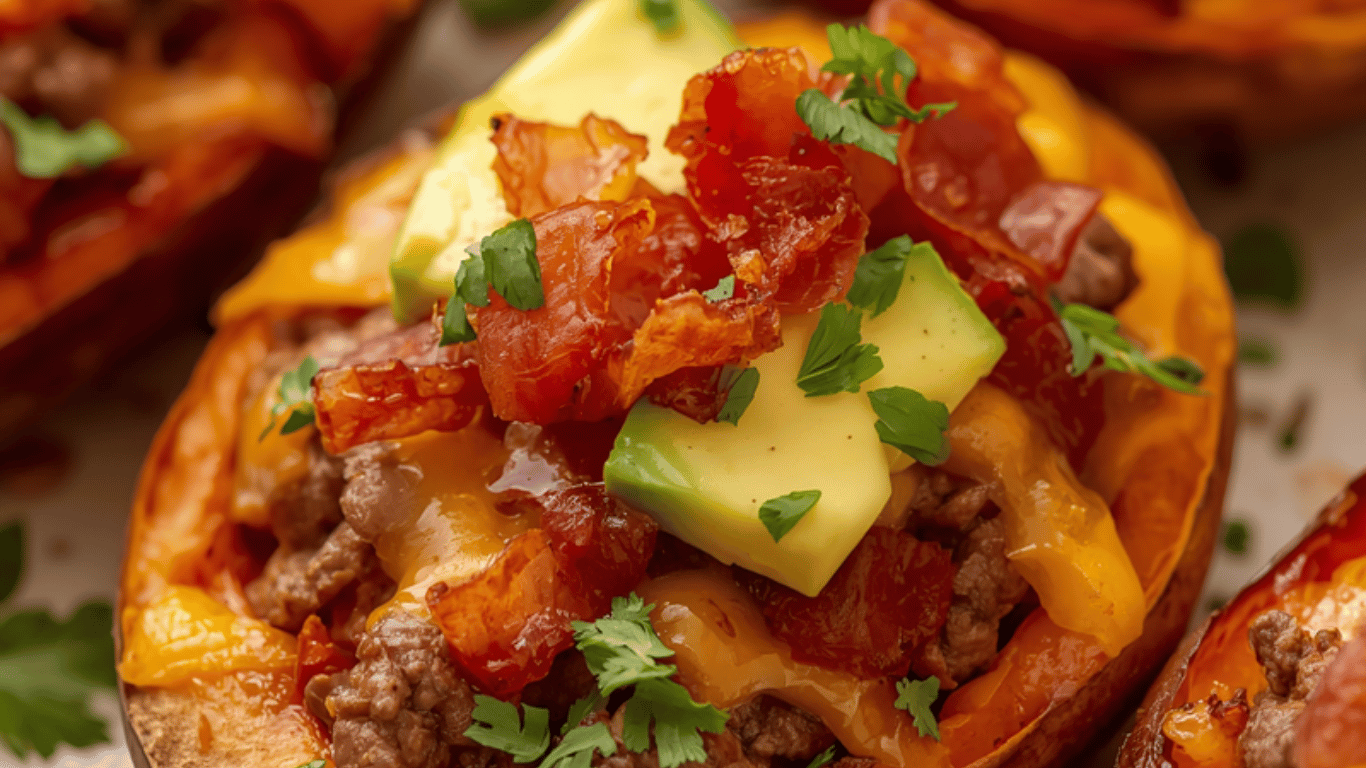 Loaded Beef Sweet Potato Skins
