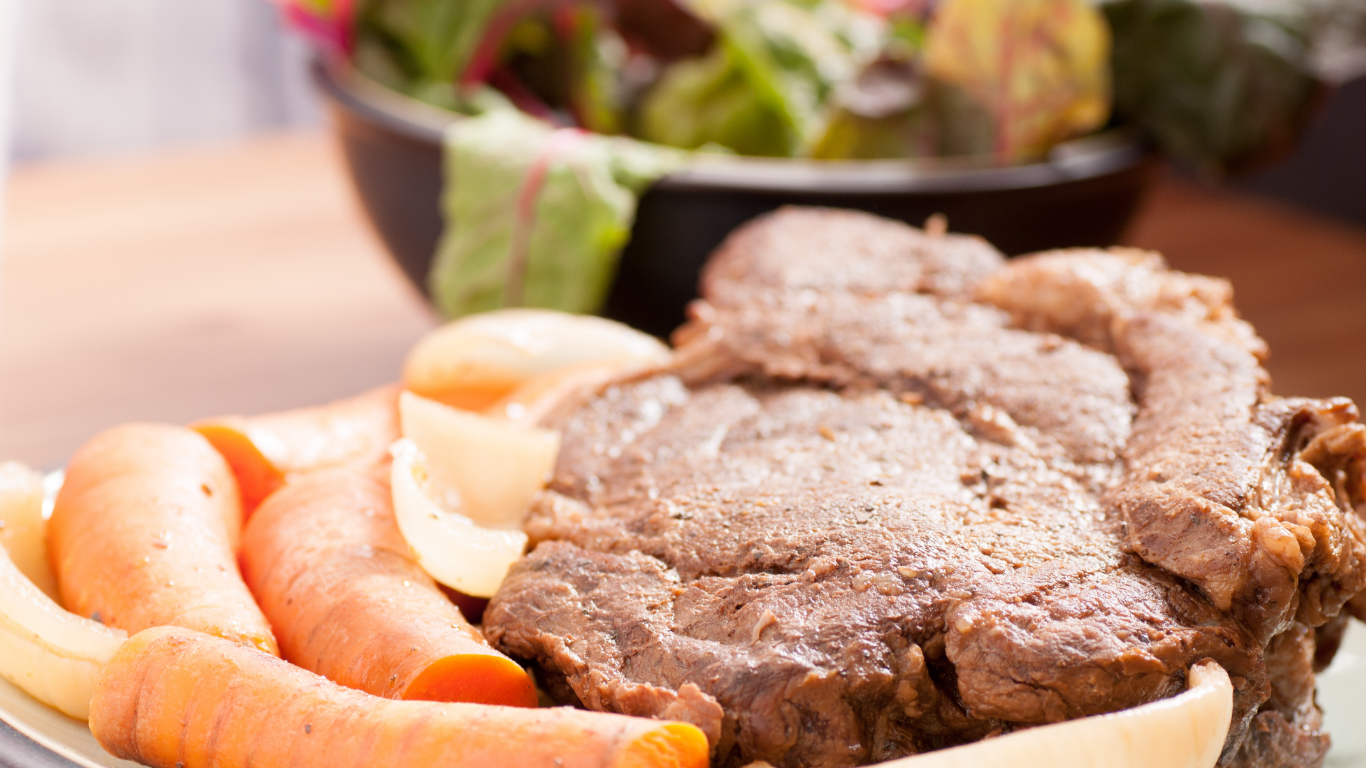 Slow Cooker Jalapeño Rump Roast served with carrots and onions